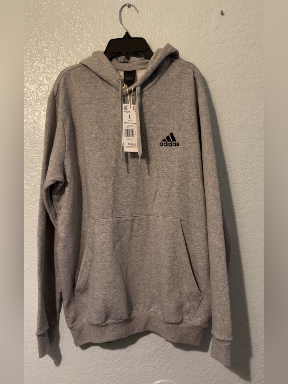 adidas Light Gray Pullover Hoodie with Black Logo